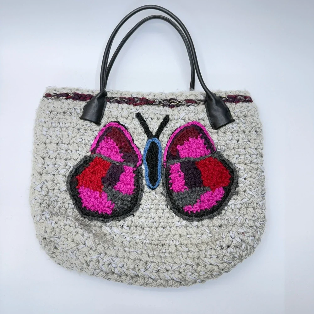 Crochet Butterfly Bag Purse Knit Unique‎ Shoulder Hobo Tote Cute Winter Luxury